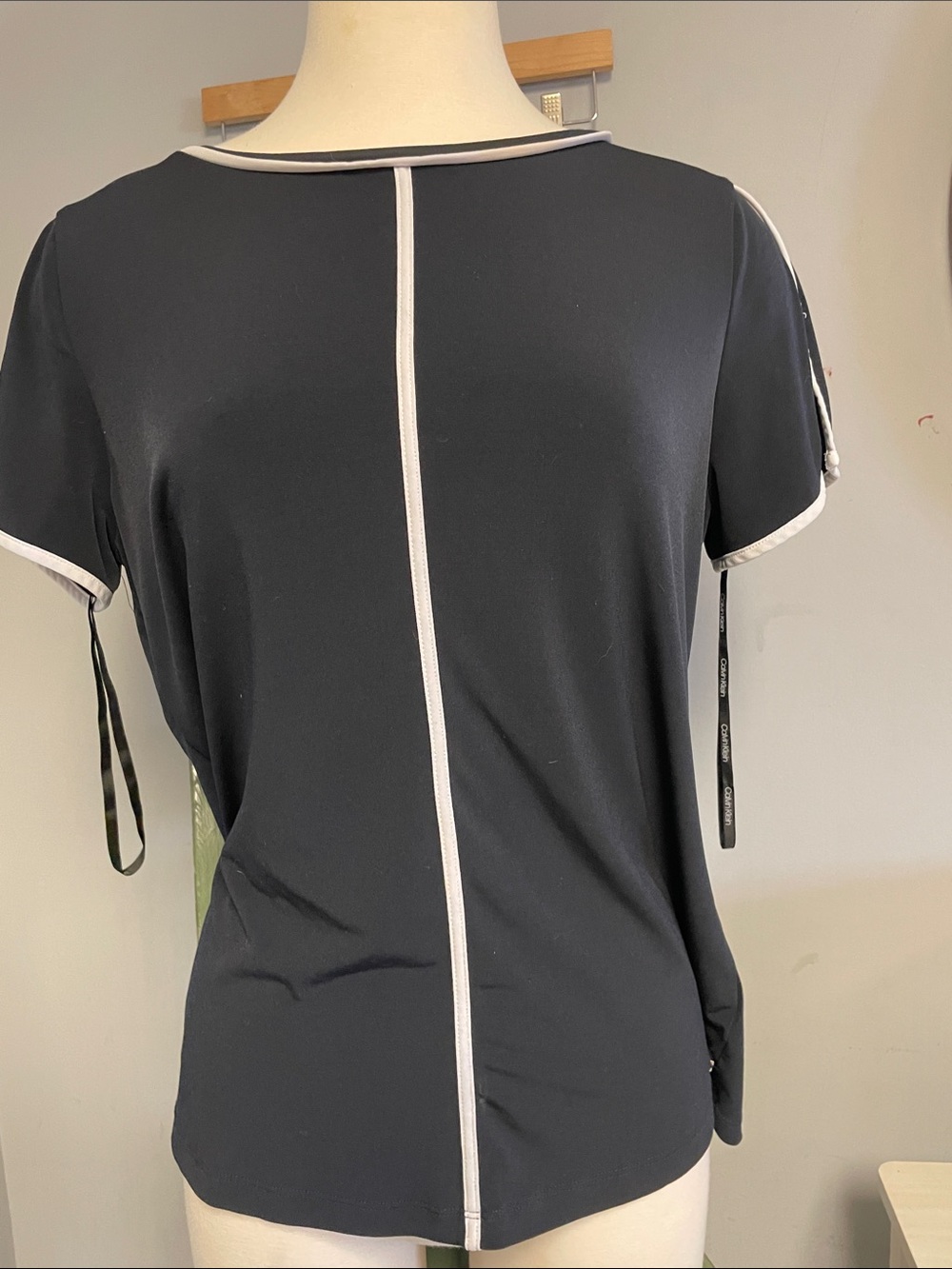 Calvin Klein Black Short-Sleeve Top with White Trim